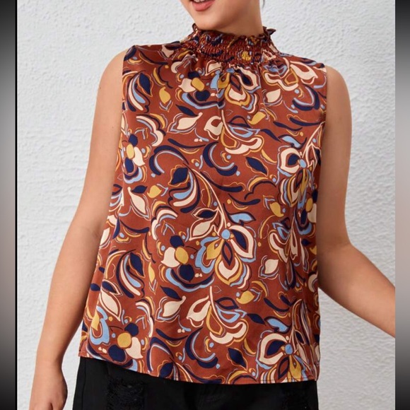 Plus Size Smocked Halter Neck Sleeveless Top Blouse Shirt - Picture 8 of 9